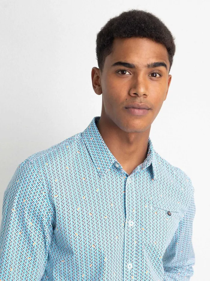 Men Shirts Petrol Industries MiniPrint Shirt Bluebird