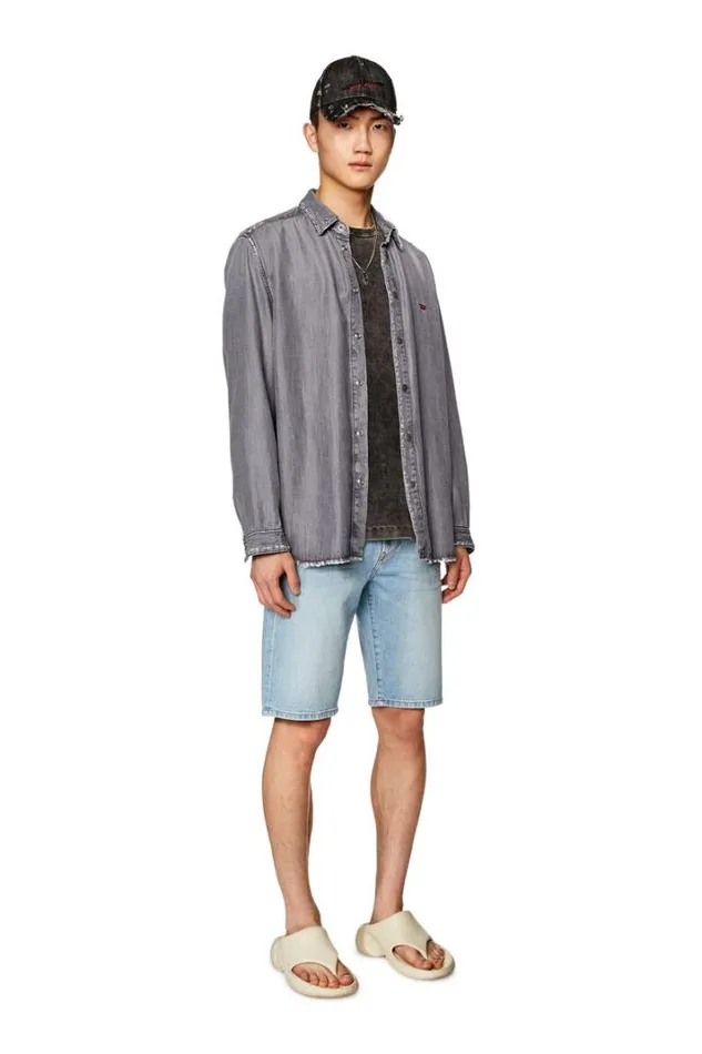 Men SlimShort Light Blue Diesel Trousers And Shorts