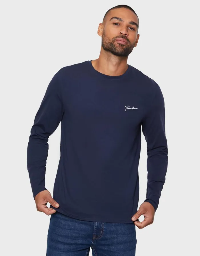Men Small Script Long Sleeve Crew Neck TShirts 3 Pack Threadbare TShirts Men Small Script Long Sleeve Crew Neck TShirts 3 Pack Threadbare TShirts