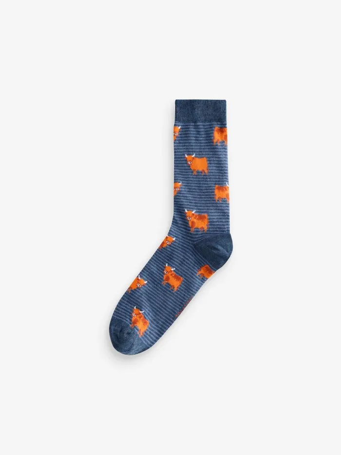 Men Socks Fat Face Blue Highland Cow Socks