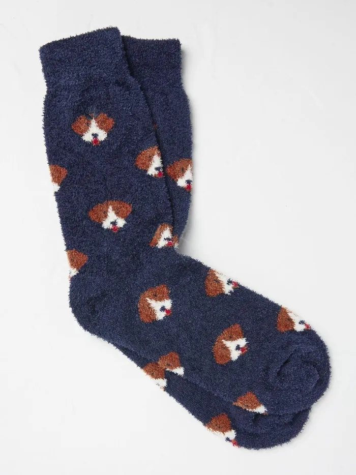Men Socks Fat Face Blue Navy Dog Cosy Socks
