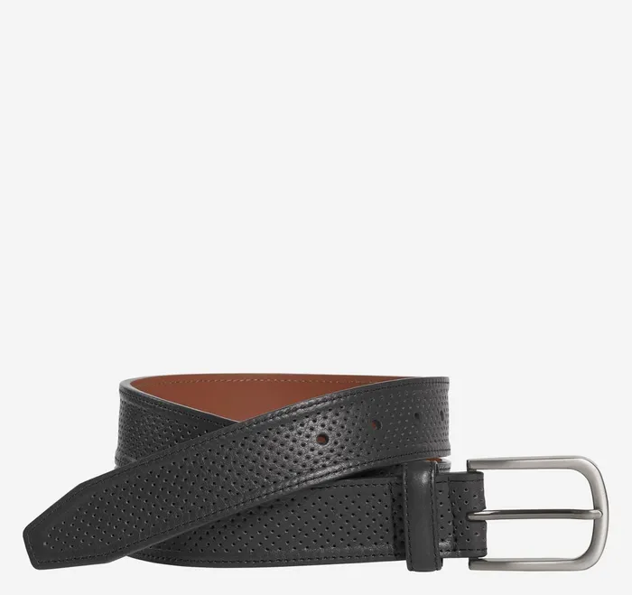 Men Soft Perforated Leather Belt Black JohnstonandMurphy Belts