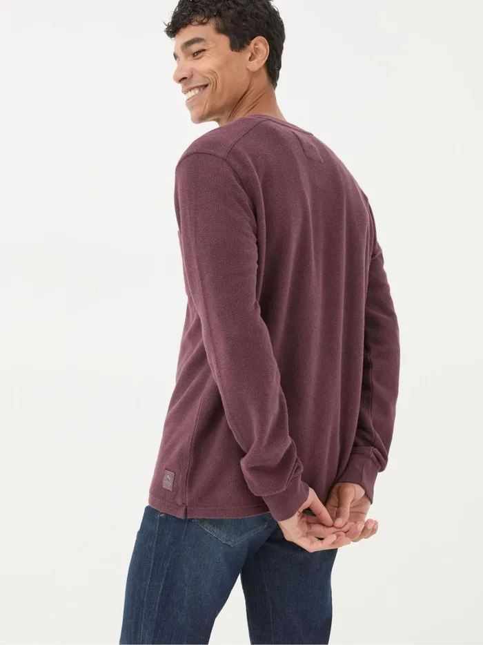 Men TShirts Fat Face Burgundy Red Southbourne Long Sleeve Henley TShirt