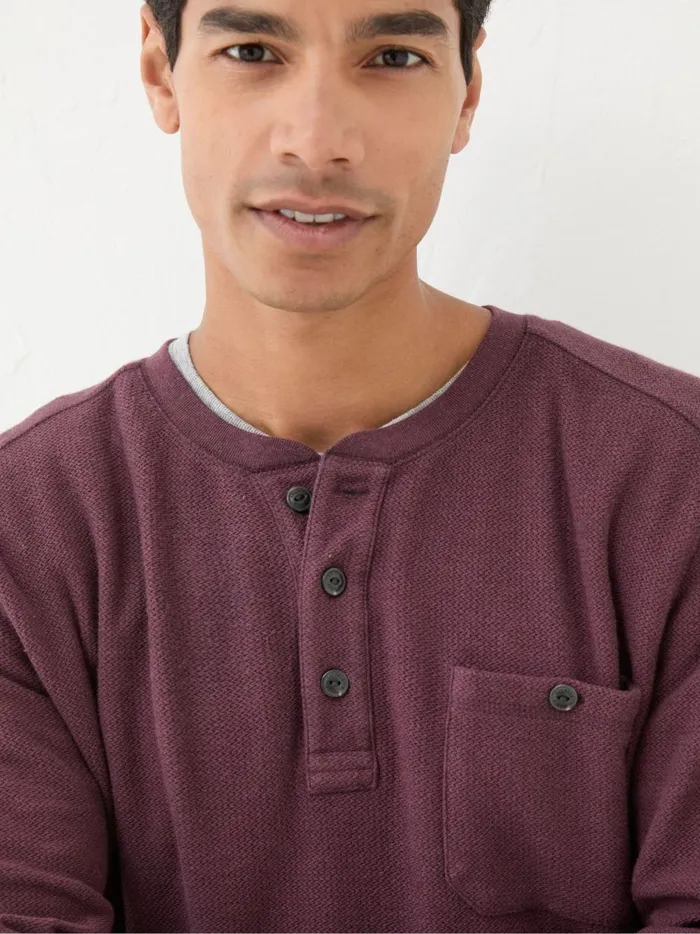 Men TShirts Fat Face Burgundy Red Southbourne Long Sleeve Henley TShirt