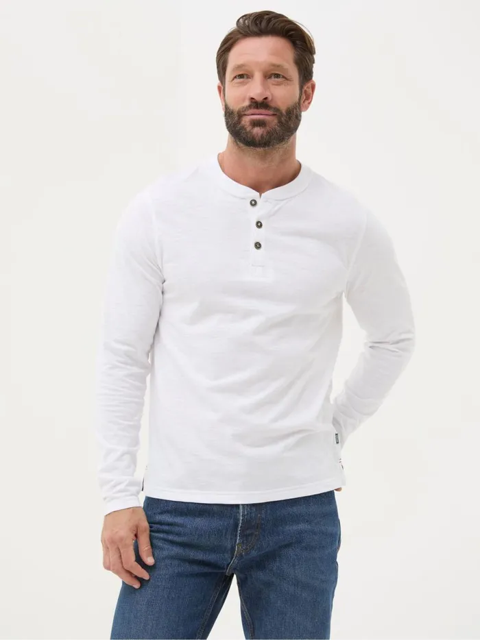 Men TShirts Fat Face Woodside White Long Sleeve Henley T Shirt
