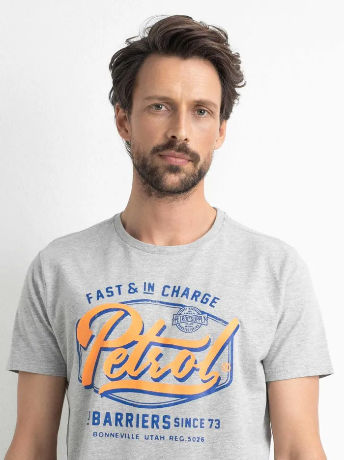 Men TShirts Petrol Industries Artwork TShirt Light Grey Melee