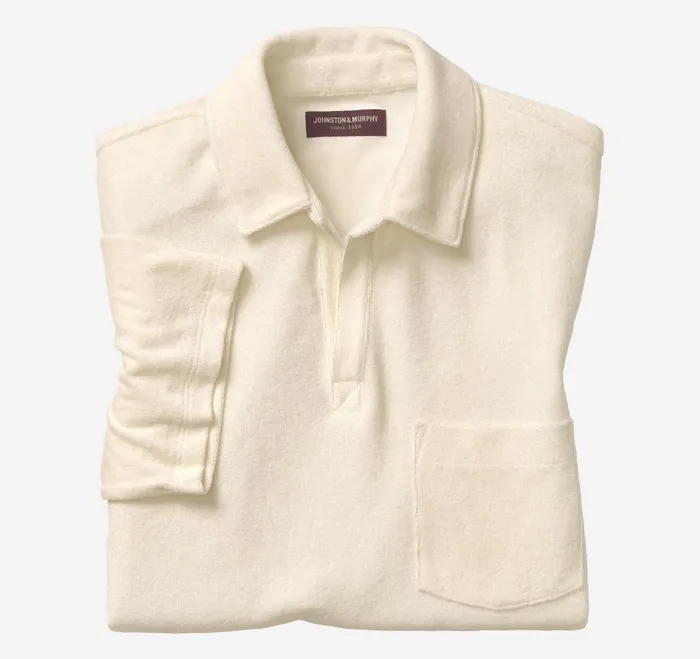 Men Terry Open Collar Polo Cream JohnstonandMurphy Polos and Tees