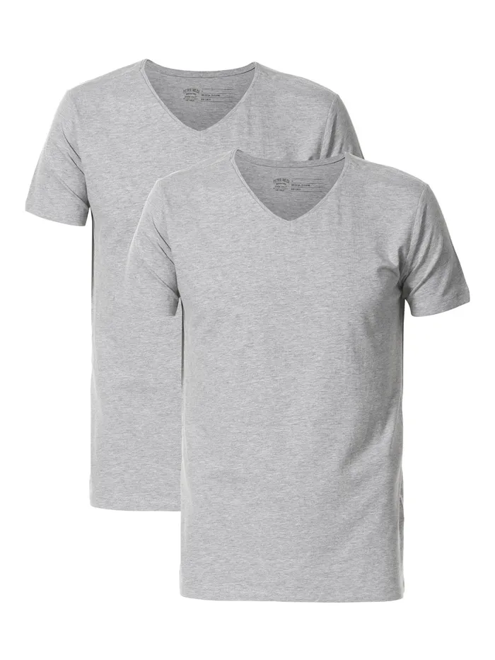 Men Underwear Petrol Industries 2 Pack Basic TShirt VNeck Light Grey Melee