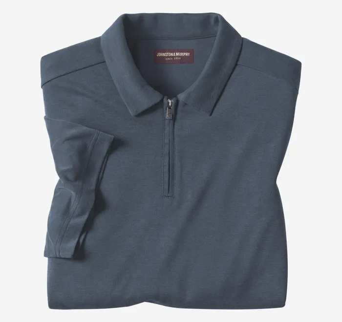 Men Vintage Birdseye Zip Polo Navy JohnstonandMurphy Polos and Tees