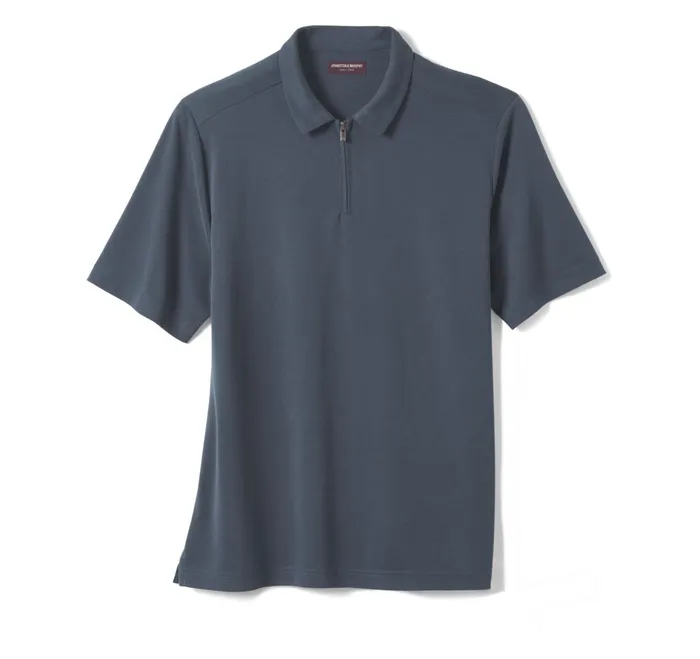 Men Vintage Birdseye Zip Polo Navy JohnstonandMurphy Polos and Tees Men Vintage Birdseye Zip Polo Navy JohnstonandMurphy Polos and Tees