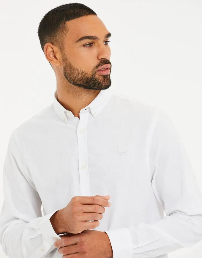 Men White Long Sleeve Linen Blend Shirt Threadbare Shirts Men White Long Sleeve Linen Blend Shirt Threadbare Shirts