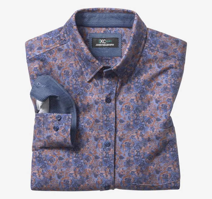 Men Xc Flex Stretch LongSleeve Shirt Navybrown Floral Print JohnstonandMurphy Shirts Men Xc Flex Stretch LongSleeve Shirt Navybrown Floral Print JohnstonandMurphy Shirts