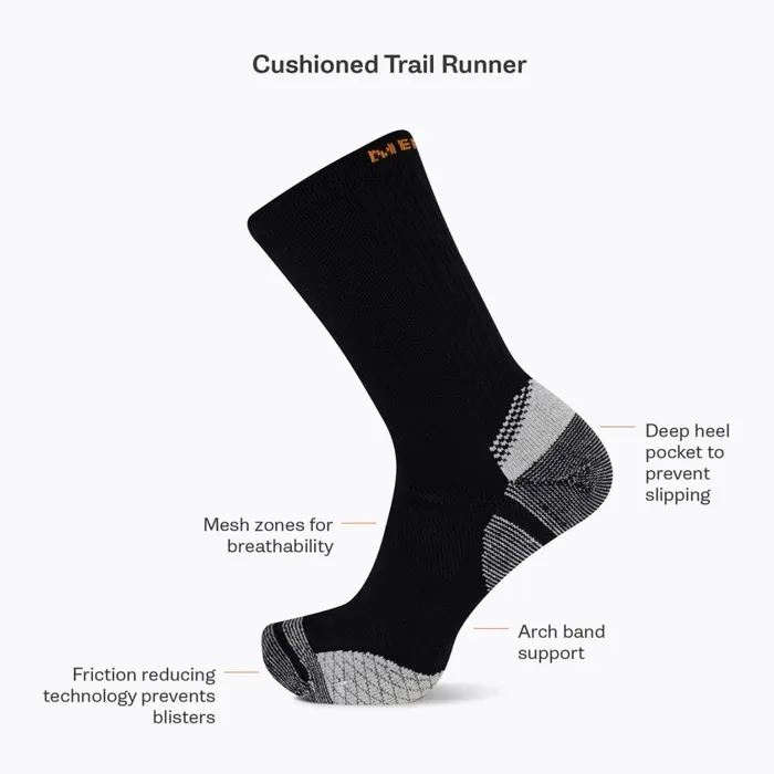 Merrell Accessories MenWomen Cushion Trail Runner Tab Sock Black