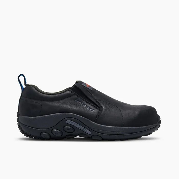 Merrell SlipOns Men Jungle Moc Leather Comp Toe Work Shoe Wide Width Black