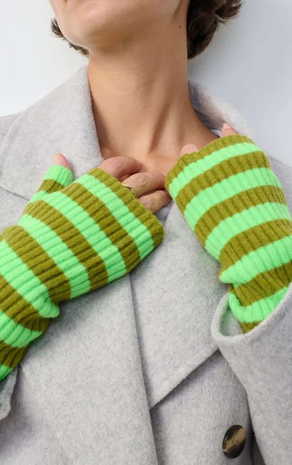 Mittens Raxow Fluo Green Striped Chameleon Melange Women American Vintage Gloves