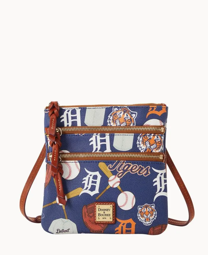 MLB Tigers N S Triple Zip Crossbody Tigers Woman Dooney and Bourke Crossbodies MLB Tigers N S Triple Zip Crossbody Tigers Woman Dooney and Bourke Crossbodies
