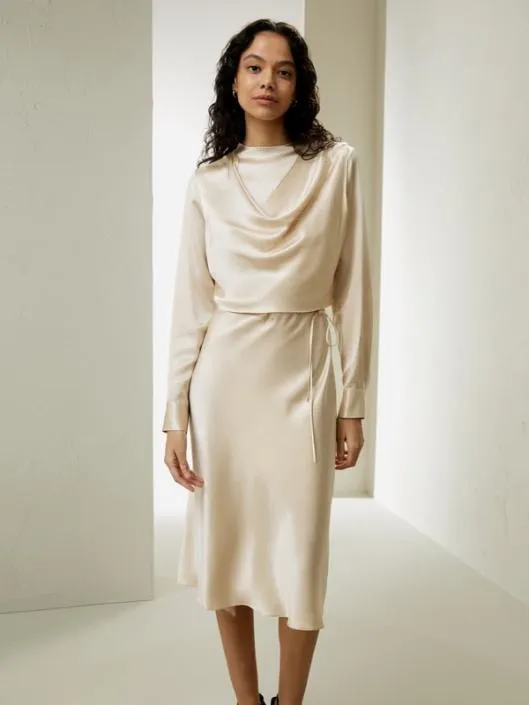 Mock Neck Silk Midi Dress Women Jumpsuits Lilysilk Dresses