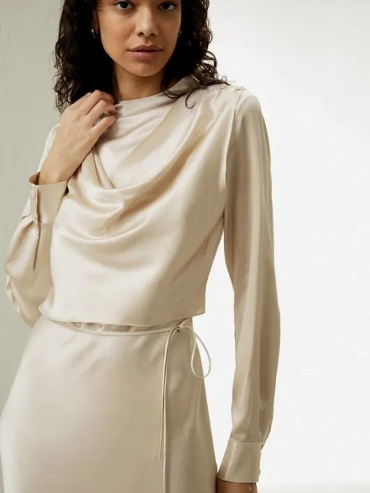 Mock Neck Silk Midi Dress Women Jumpsuits Lilysilk Dresses