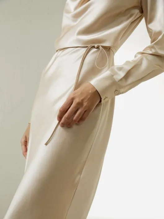 Mock Neck Silk Midi Dress Women Jumpsuits Lilysilk Dresses