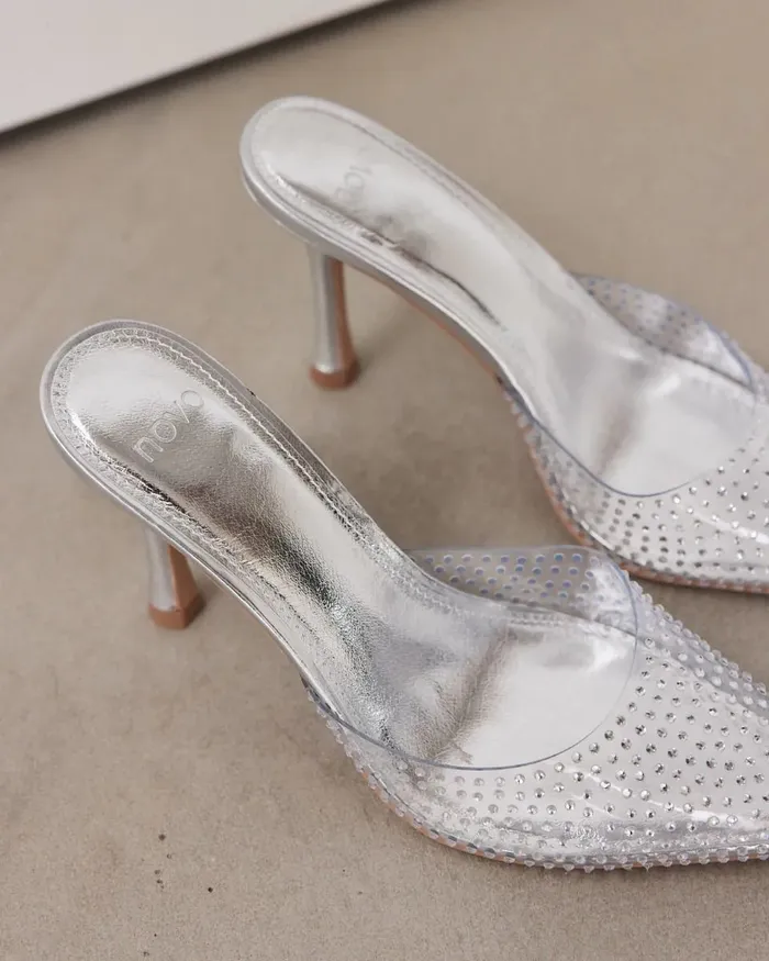 Mules Women NOVO Shoes PATTI SILVER Closed Toe Heels