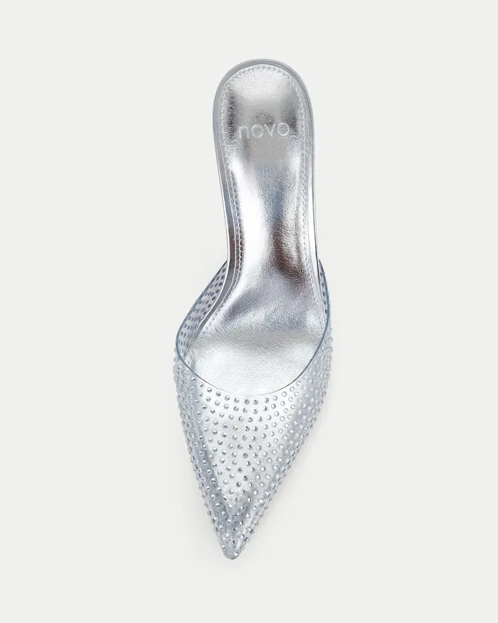 Mules Women NOVO Shoes PATTI SILVER Closed Toe Heels