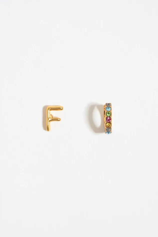 Multicolor Crystal Mini Hoop And Letter F Earrings Gold Women Bimba Y Lola Alphabet