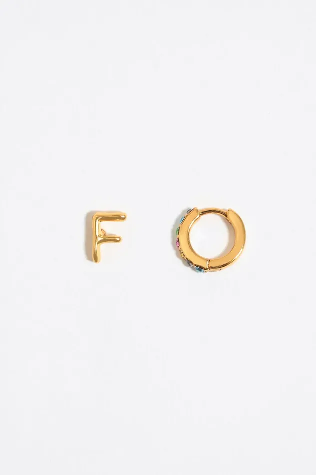Multicolor Crystal Mini Hoop And Letter F Earrings Gold Women Bimba Y Lola Alphabet Multicolor Crystal Mini Hoop And Letter F Earrings Gold Women Bimba Y Lola Alphabet