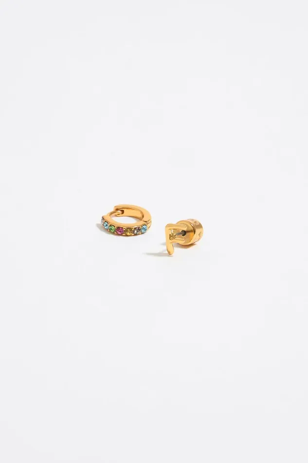 Multicolor Crystal Mini Hoop And Letter F Earrings Gold Women Bimba Y Lola Alphabet Multicolor Crystal Mini Hoop And Letter F Earrings Gold Women Bimba Y Lola Alphabet