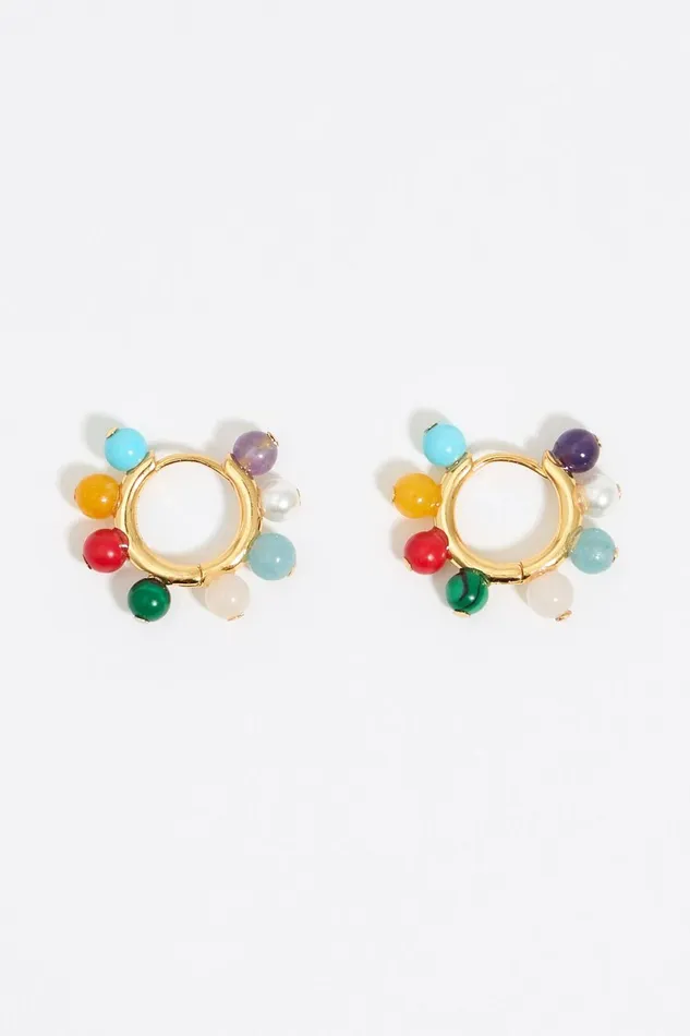 Multicolor Stones Gold Hoop Earrings Gold Women Bimba Y Lola Jewelry