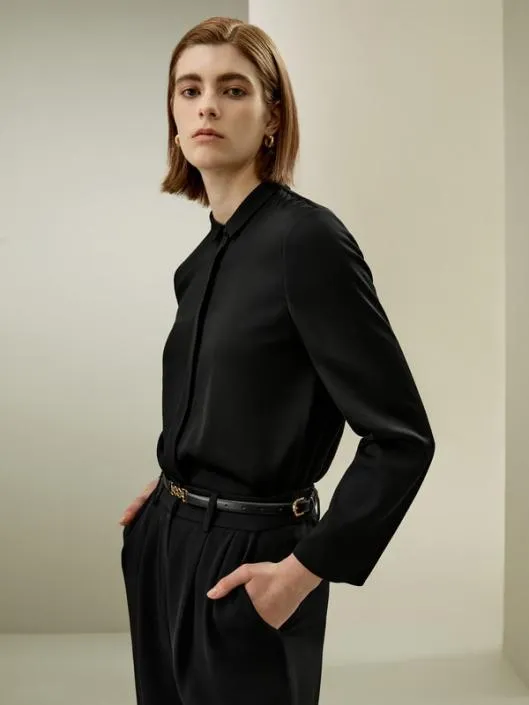 Narrower Collar Silk Shirt With Minimalist Design Women Blouses Lilysilk Shirts