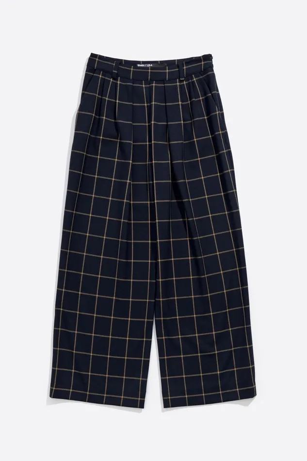 Navy Blue Checked Flared Trousers Navy Women Bimba Y Lola Total Look