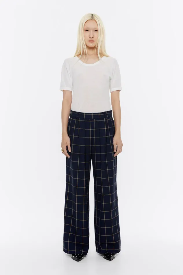 Navy Blue Checked Flared Trousers Navy Women Bimba Y Lola Total Look Navy Blue Checked Flared Trousers Navy Women Bimba Y Lola Total Look