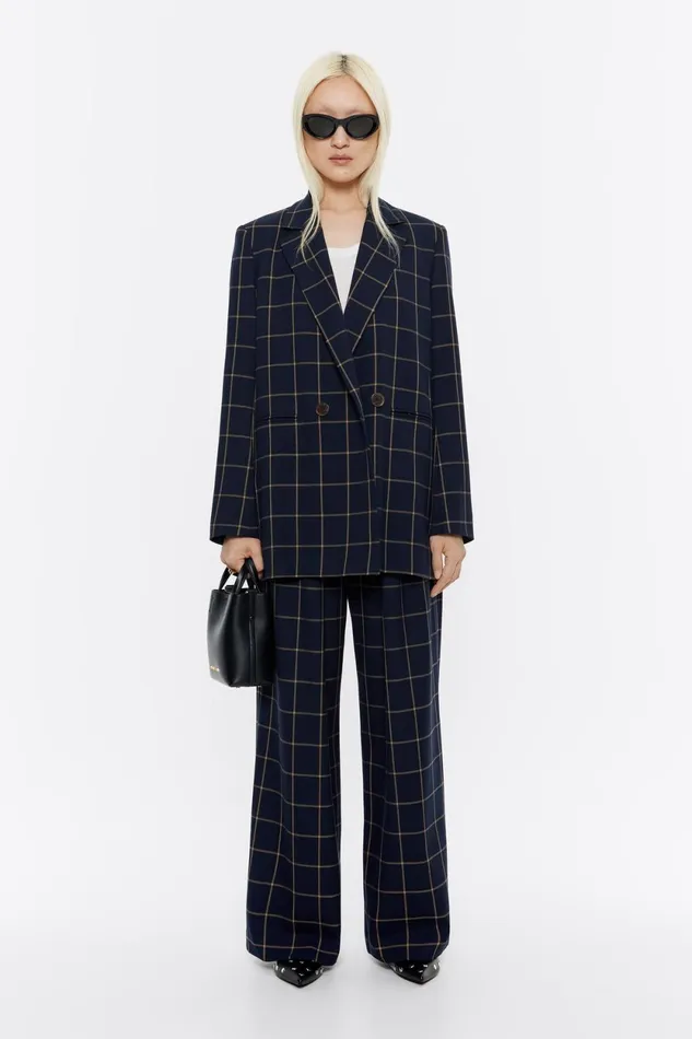 Navy Blue Checked Flared Trousers Navy Women Bimba Y Lola Total Look Navy Blue Checked Flared Trousers Navy Women Bimba Y Lola Total Look