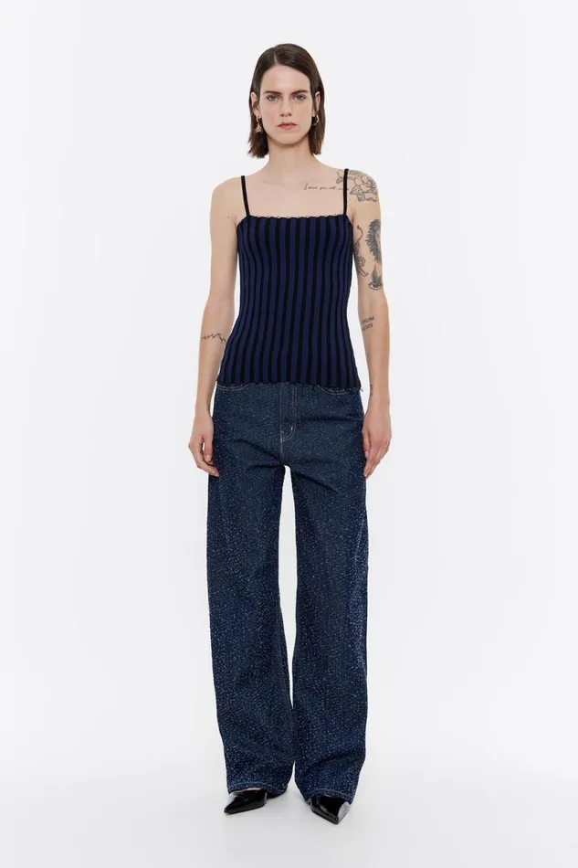 Navy Blue Ribbed Vest Top Navy Women Bimba Y Lola Knitwear