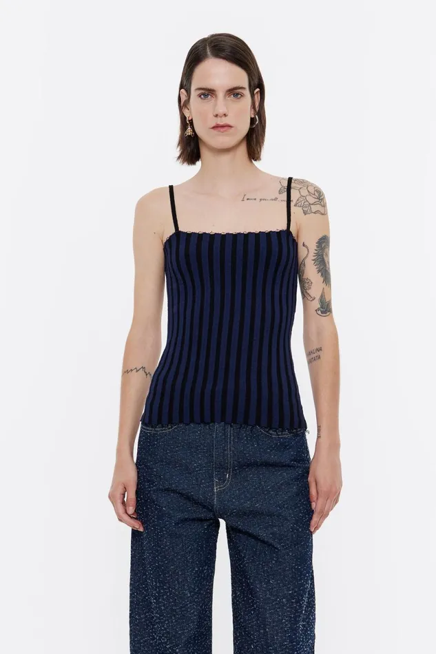 Navy Blue Ribbed Vest Top Navy Women Bimba Y Lola Knitwear Navy Blue Ribbed Vest Top Navy Women Bimba Y Lola Knitwear