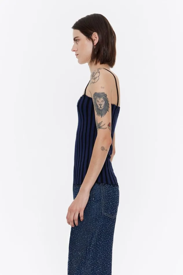 Navy Blue Ribbed Vest Top Navy Women Bimba Y Lola Knitwear Navy Blue Ribbed Vest Top Navy Women Bimba Y Lola Knitwear