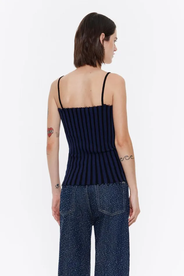 Navy Blue Ribbed Vest Top Navy Women Bimba Y Lola Knitwear Navy Blue Ribbed Vest Top Navy Women Bimba Y Lola Knitwear