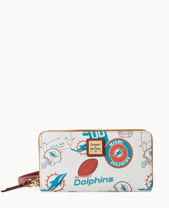 NFL Dolphins Large Zip Around Wristlet Dolphins ManWoman Dooney and Bourke Wallets NFL Dolphins Large Zip Around Wristlet Dolphins ManWoman Dooney and Bourke Wallets