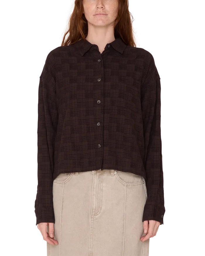 OBEY Clothing TOPS Women VIVIAN PLAID SHIRT Java Brown Multi