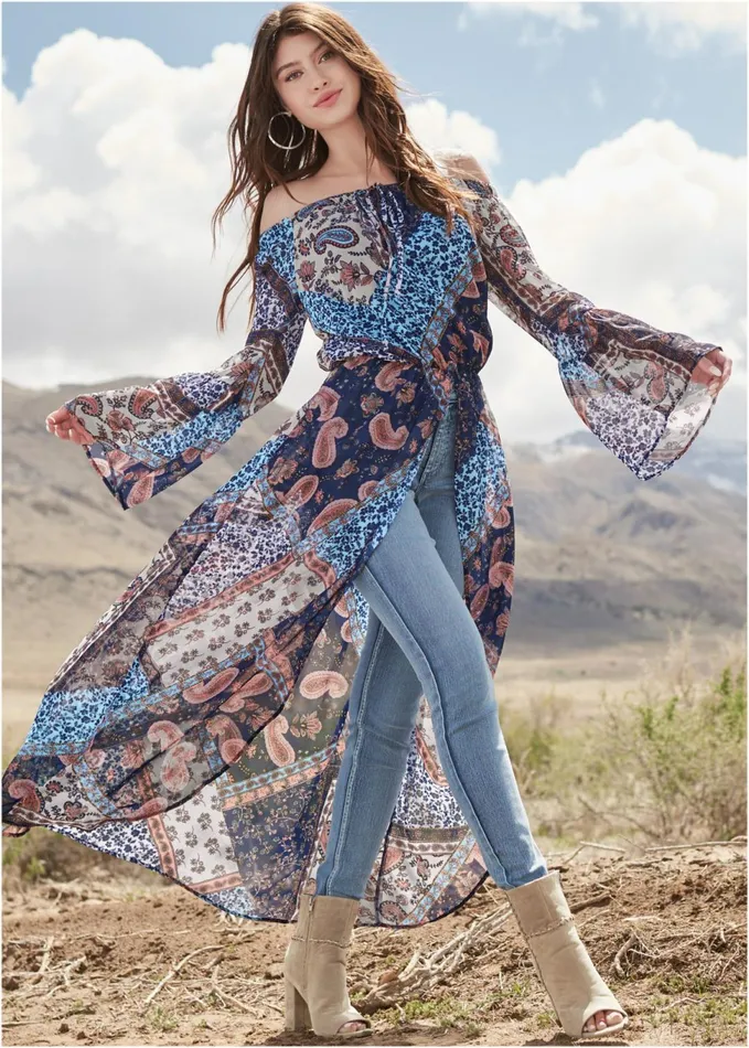 OfftheShoulder Maxi Top Navy Multi Women VENUS Night Out Tops
