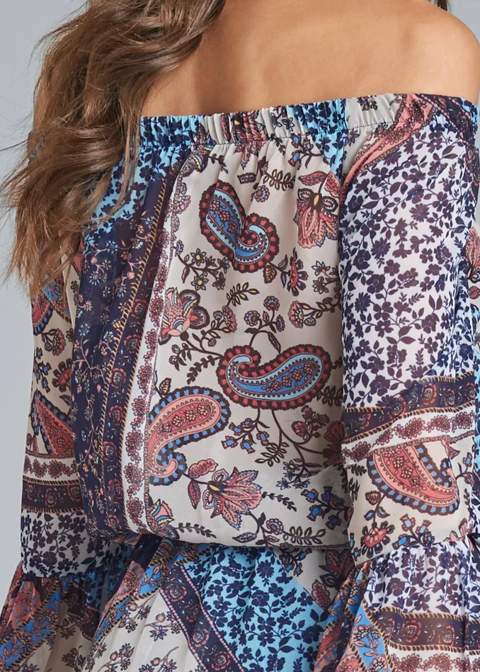OfftheShoulder Maxi Top Navy Multi Women VENUS Night Out Tops