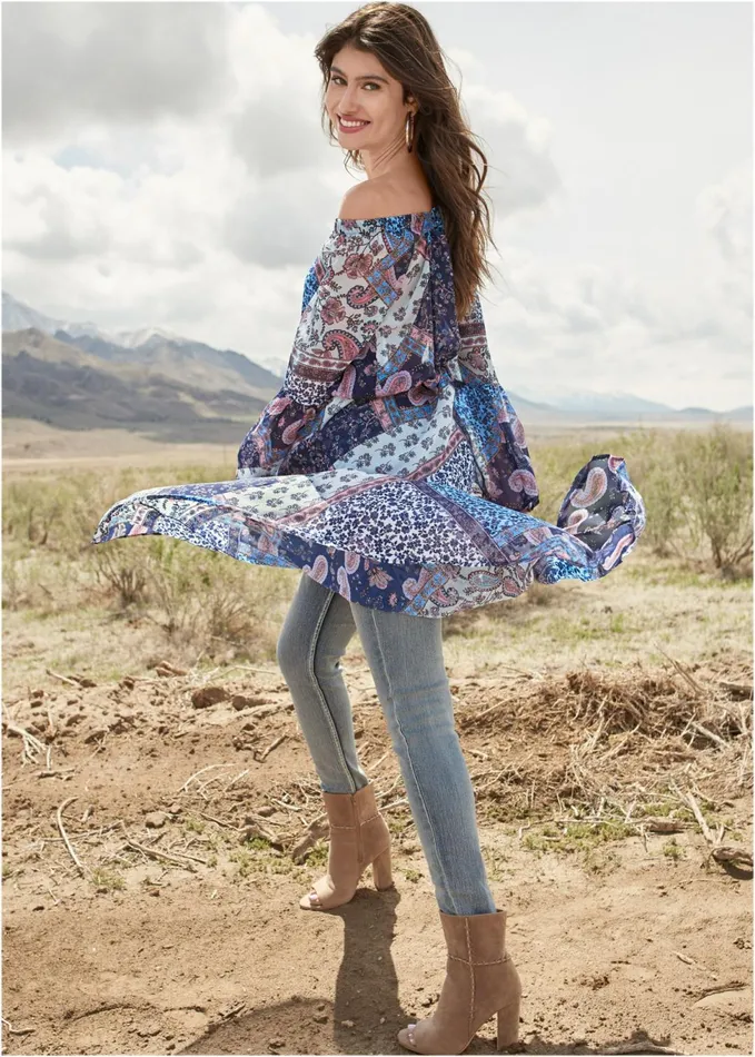 OfftheShoulder Maxi Top Navy Multi Women VENUS Night Out Tops