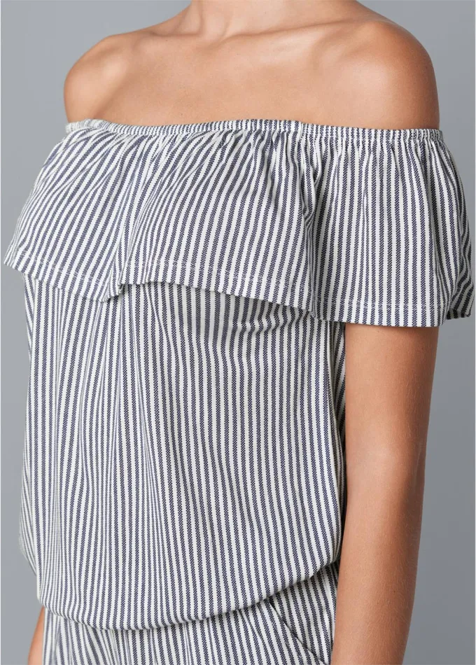 OffTheShoulder Romper Grey and White Women VENUS Casual Jumpsuits and Rompers