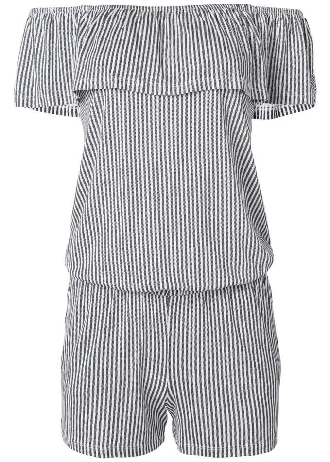 OffTheShoulder Romper Grey and White Women VENUS Casual Jumpsuits and Rompers