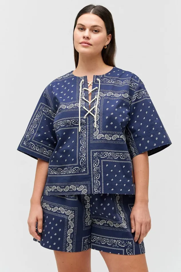 Oroton Bandana Lace Up Top North Sea Women Tops Oroton Bandana Lace Up Top North Sea Women Tops