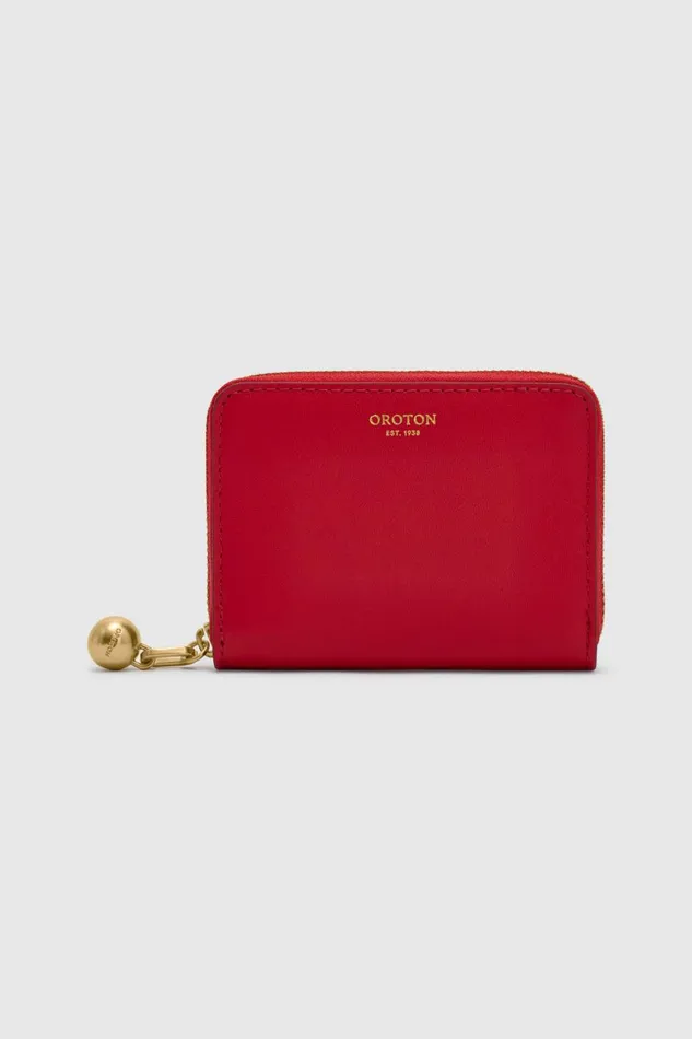 Oroton Clara Smooth Small Zip Wallet Dark Poppy Women Wallets