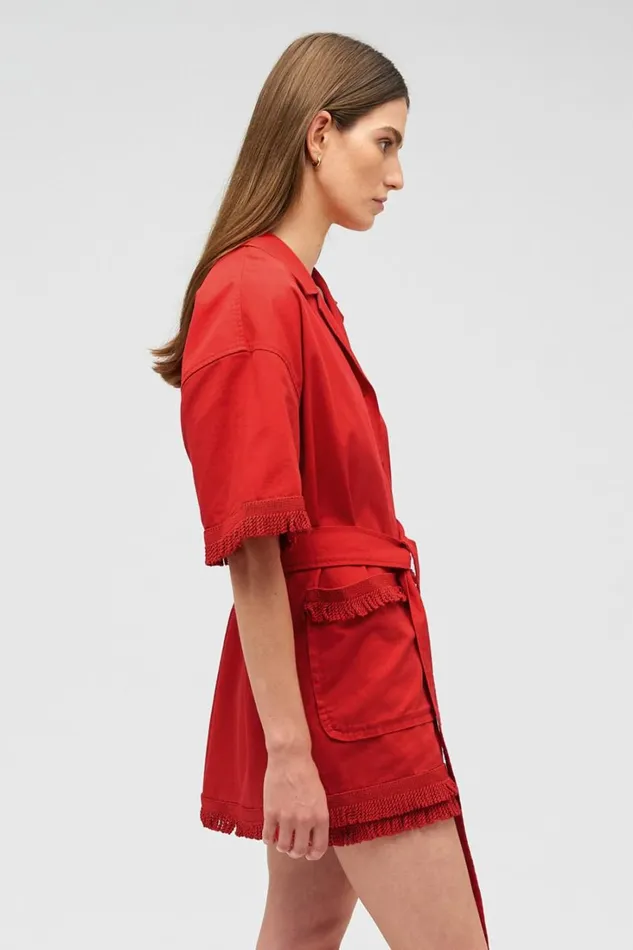 Oroton Fringe Detail Dress Poppy Women Dresses