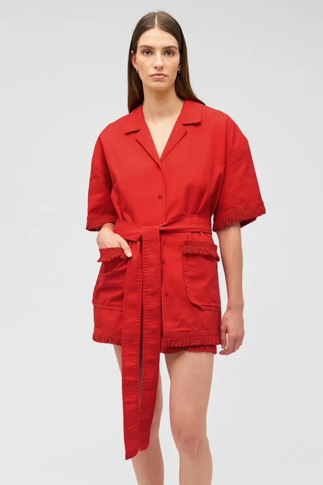 Oroton Fringe Detail Dress Poppy Women Dresses Oroton Fringe Detail Dress Poppy Women Dresses