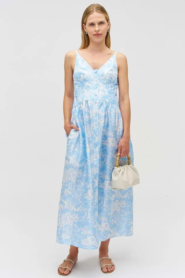 Oroton Garden Toile Sun Dress Sky Women Dresses Oroton Garden Toile Sun Dress Sky Women Dresses