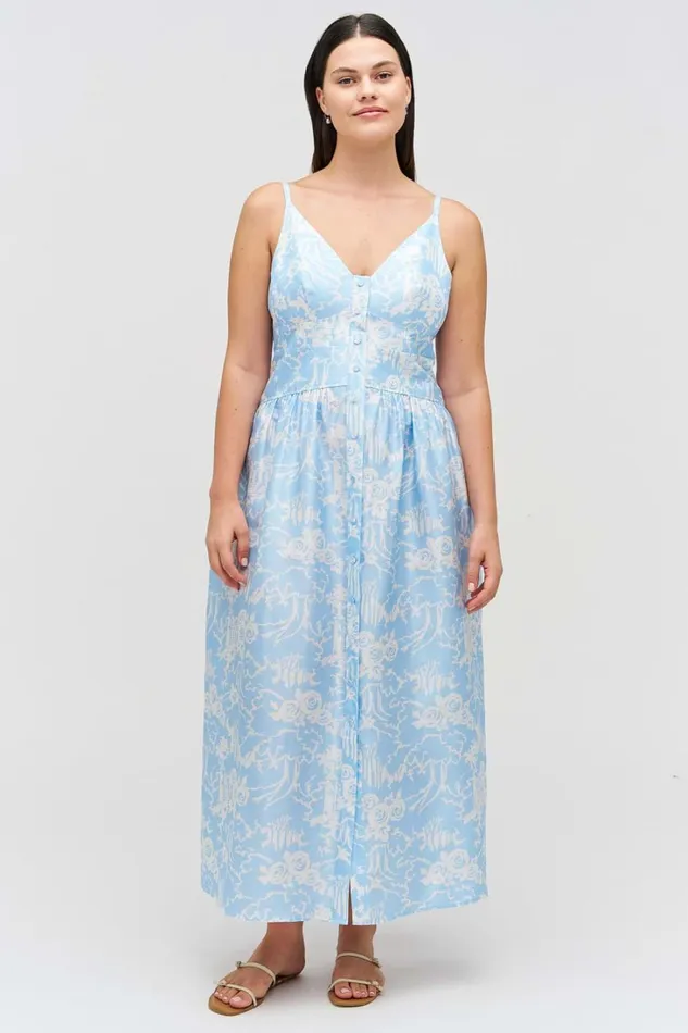 Oroton Garden Toile Sun Dress Sky Women Dresses Oroton Garden Toile Sun Dress Sky Women Dresses